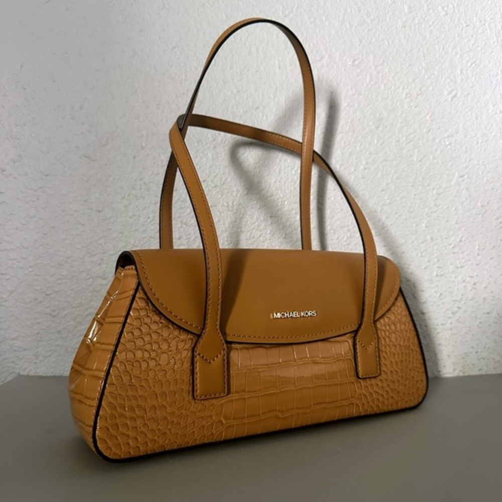 NWT MICHAEL MICHAEL KORS KATYA MEDIUM SHOULDER‎ BAG CROC-EMBOSSED IN DEER